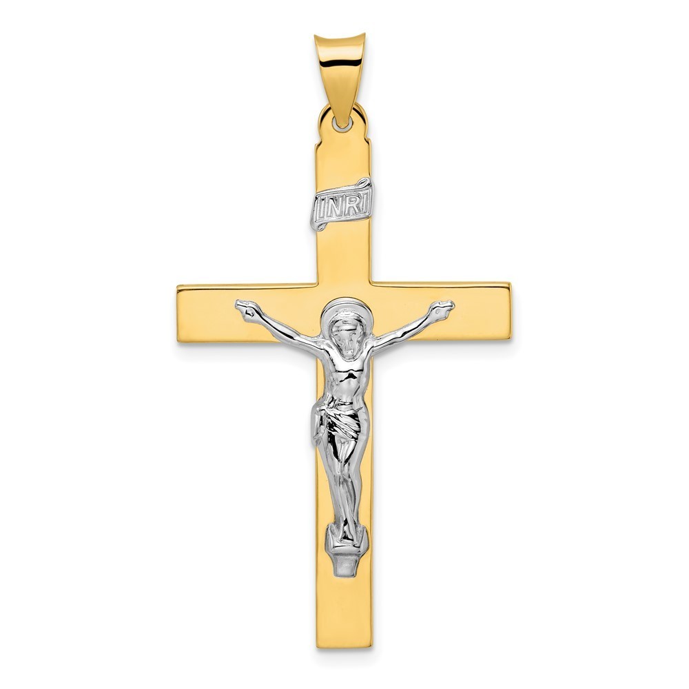 Million Charms 14k Gold TwoTone Polished Solid Inri Crucifix Pendant